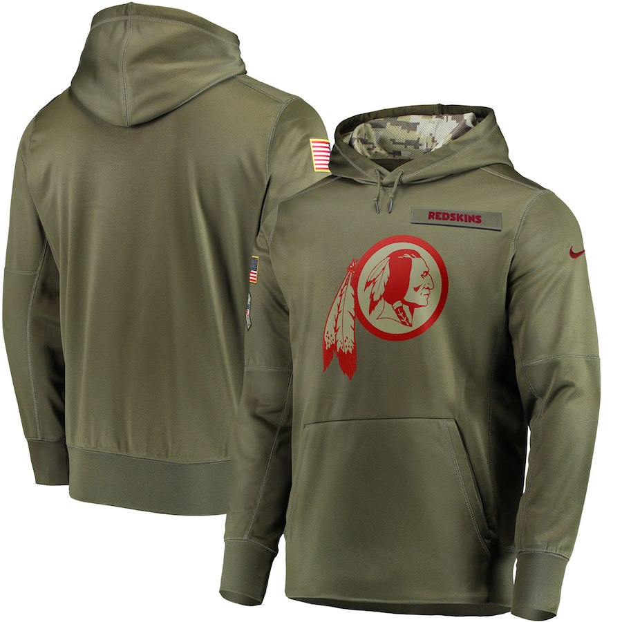 Men's Washington Football Team 2018 Olive Salute to Service Sideline Therma Performance Pullover Stitched Hoodie Men's Washington Football Team 2018 Olive Salute to Service Sideline Therma Performance Pullover Stitched Hoodie